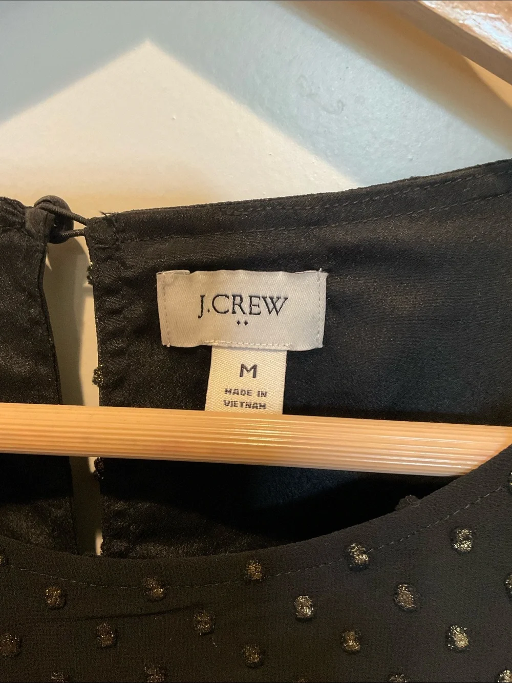 J. Crew Black Blouse with Gold Sequin Dots